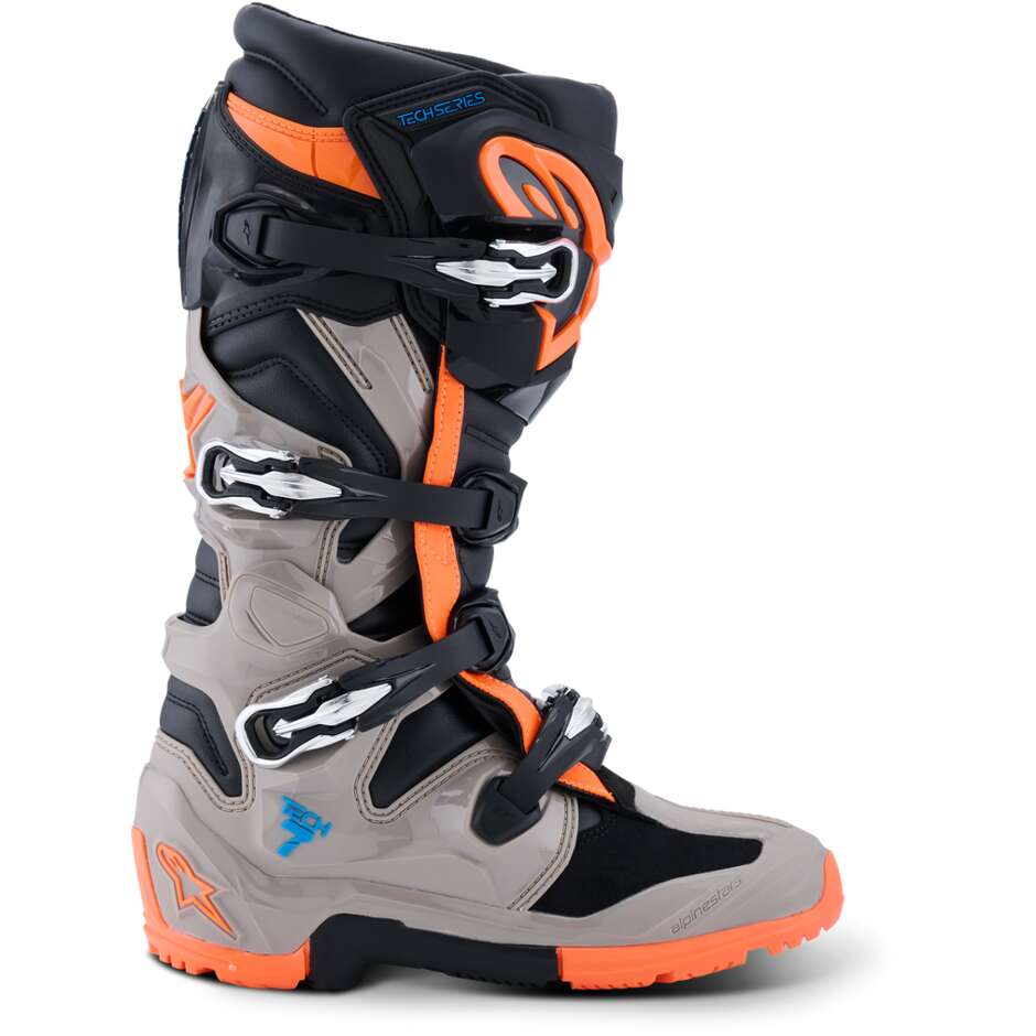 Alpinestars TECH 7 ENDURO Motocross Enduro Boots Black Warm Grey Fluorescent Orange