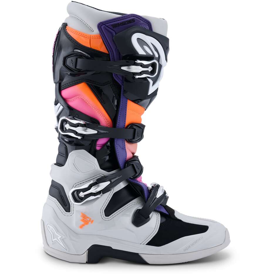 Alpinestars TECH 7 Motocross Enduro Boots Black Light Grey Fluorescent Orange Magenta