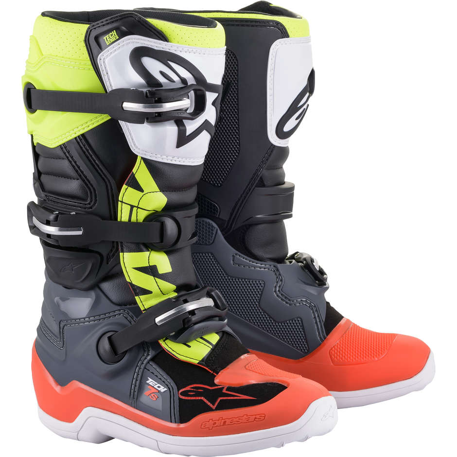 Alpinestars Tech 7 S Youth Cross Enduro Motorcycle Boots Black Red Yellow Fluo