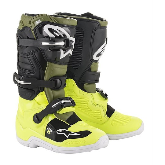 Alpinestars Tech 7 S Youth Motorcycle Cross Enduro Boots Youth Fluo Yellow Military Green