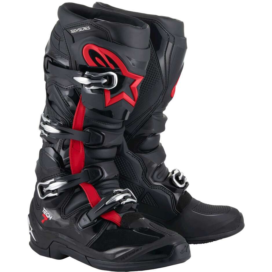 Alpinestars Tech 7 MX Stiefel - Profi Offroad Stiefel In Schwarz/Rot Fluo