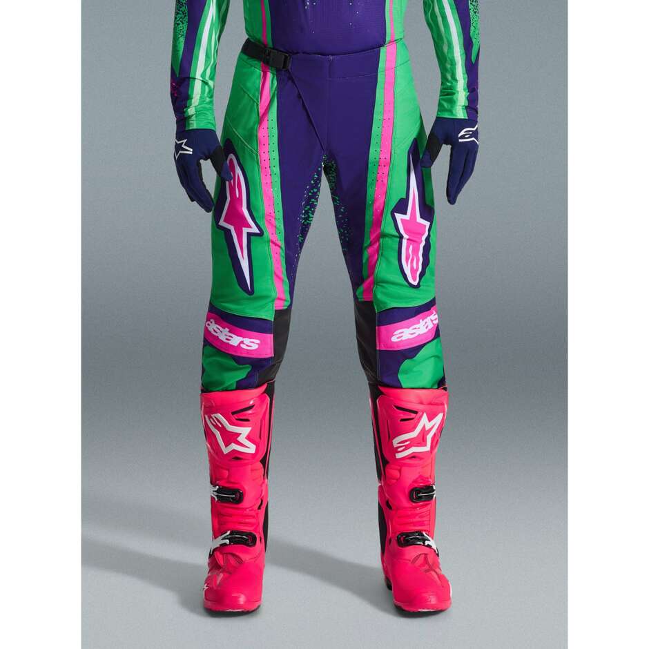 Alpinestars TECHSTAR NOMUR Cross Enduro Motorcycle Pants, Deep Purple, Green, Fluorescent Pink