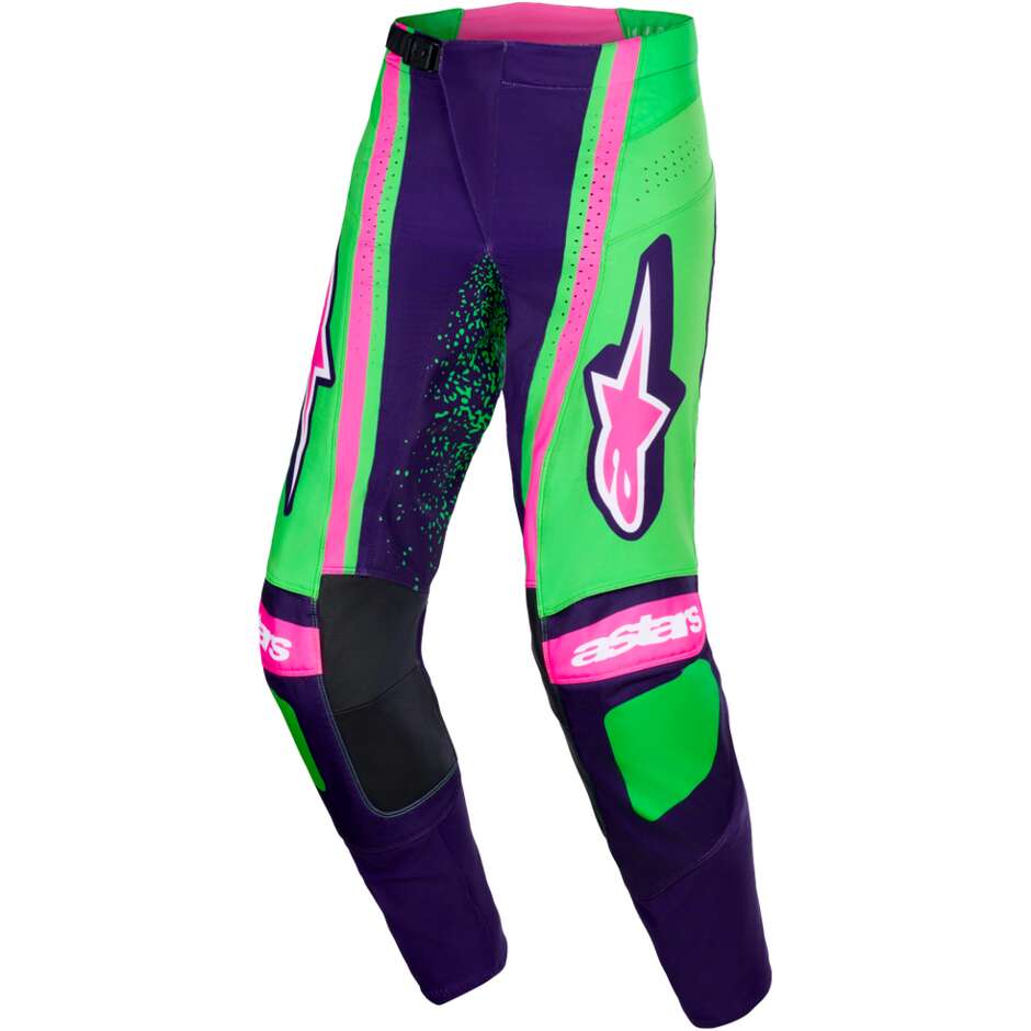 Alpinestars TECHSTAR NOMUR Cross Enduro Motorradhose, Dunkelviolett, Grün, Fluoreszierendes Pink