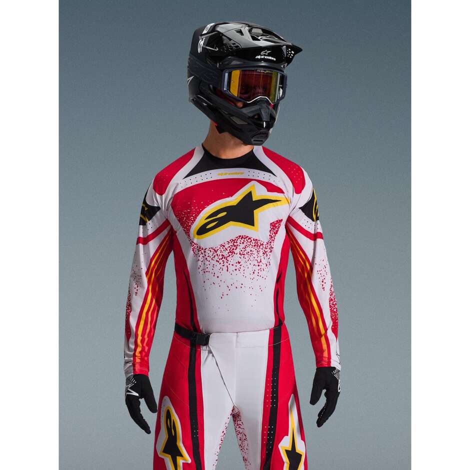 Alpinestars TECHSTAR NOMUR Motocross Enduro Jersey Hellgrau Rot Schwarz
