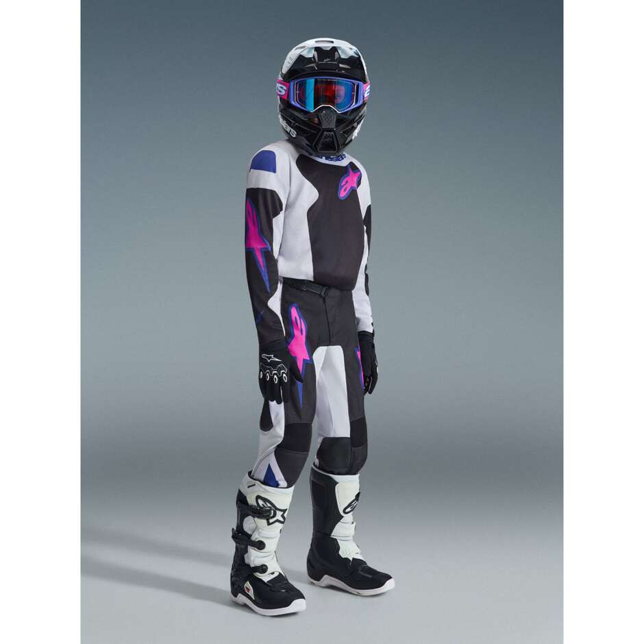 Alpinestars Youth Fluid Grid Kids' Cross Enduro Motorcycle Pants Black/Light Grey/Purple