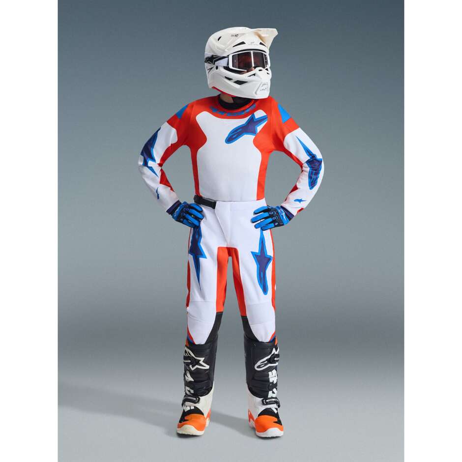 Alpinestars Youth Fluid Grid Kids' Cross Enduro Motorcycle Pants, Orange, Light Blue, White