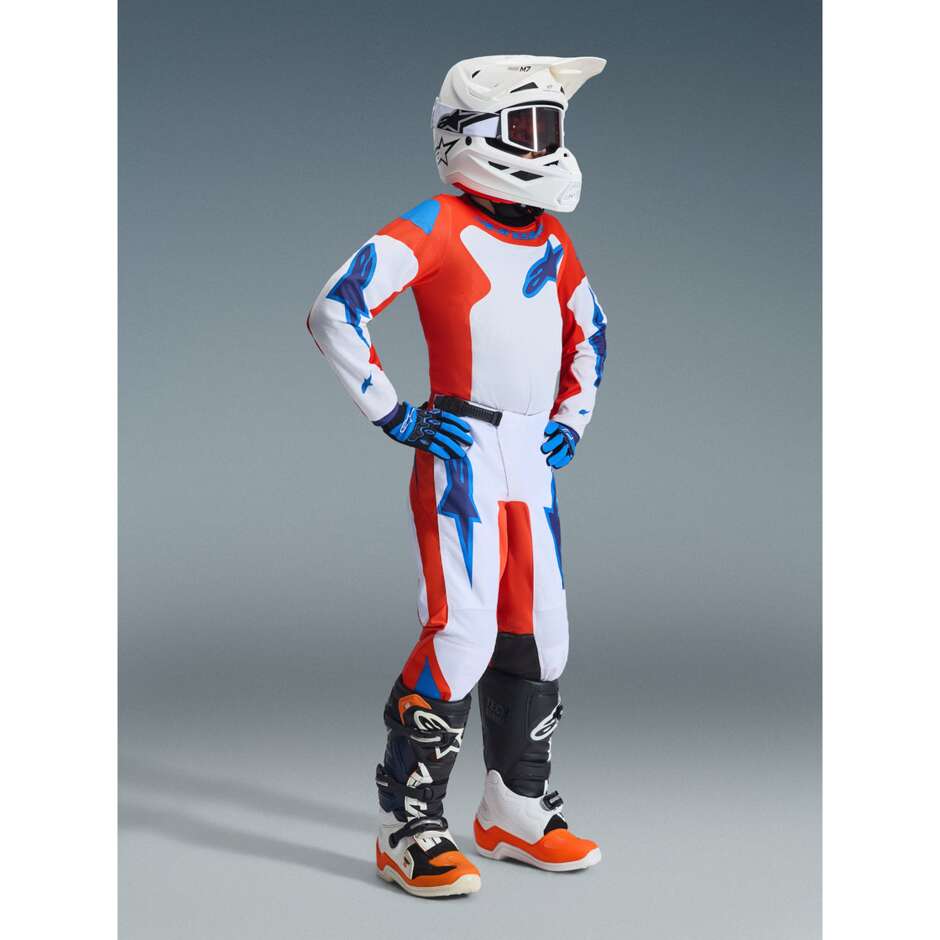 Alpinestars Youth Fluid Grid Kids' Cross Enduro Motorcycle Pants, Orange, Light Blue, White
