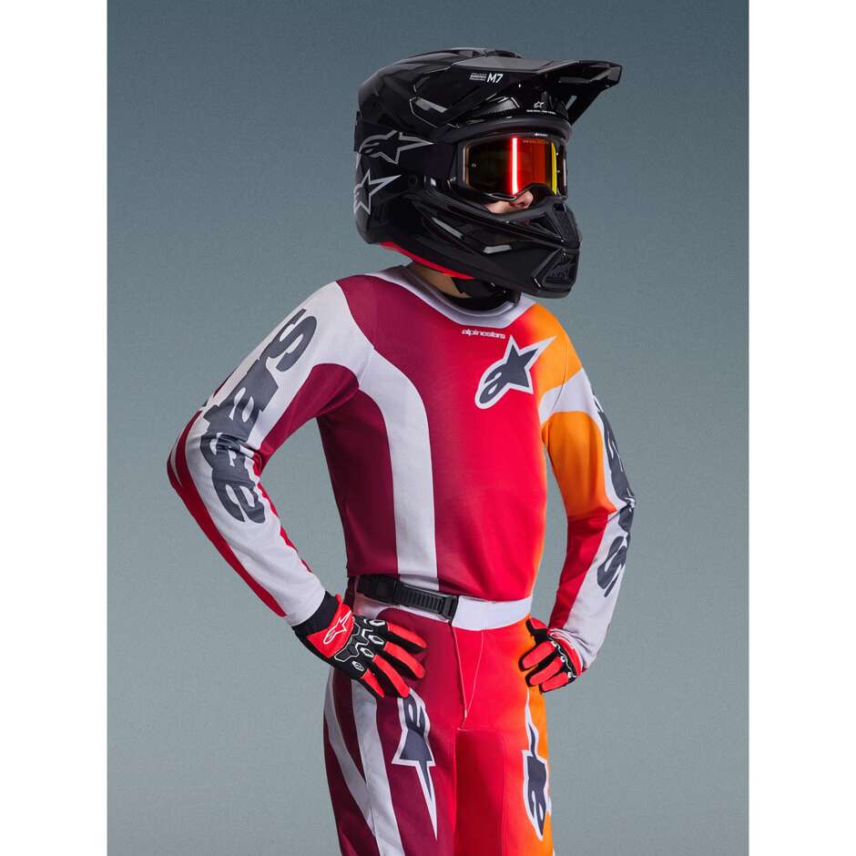 Alpinestars YOUTH FLUID PORTL Motocross Enduro Jersey Rot Hellgrau Dunkelgrau