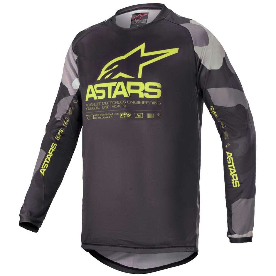 Alpinestars YOUTH RACER TACTICAL Cross Enduro Motorcycle Jersey Gray Camo Yellow Fluo