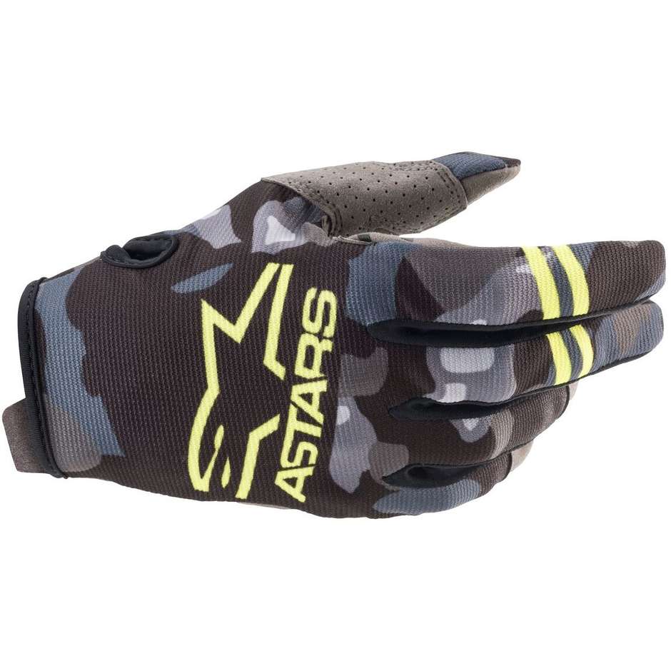 Alpinestars YOUTH RADAR Cross Enduro Motorcycle Gloves Black Camo Yellow Fluo