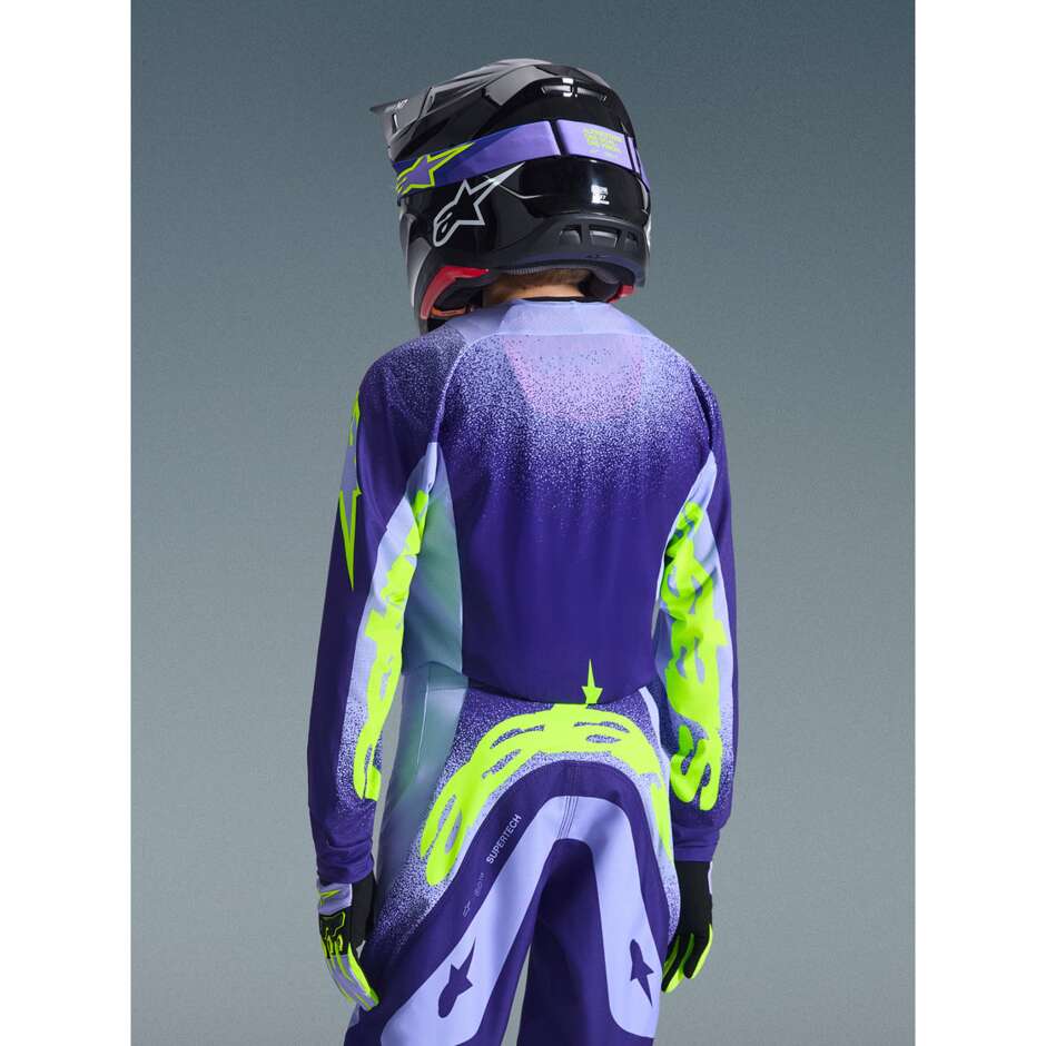Alpinestars Youth Supertech Scenz Kids' Cross Enduro Jersey - Purple/Fluorescent Yellow