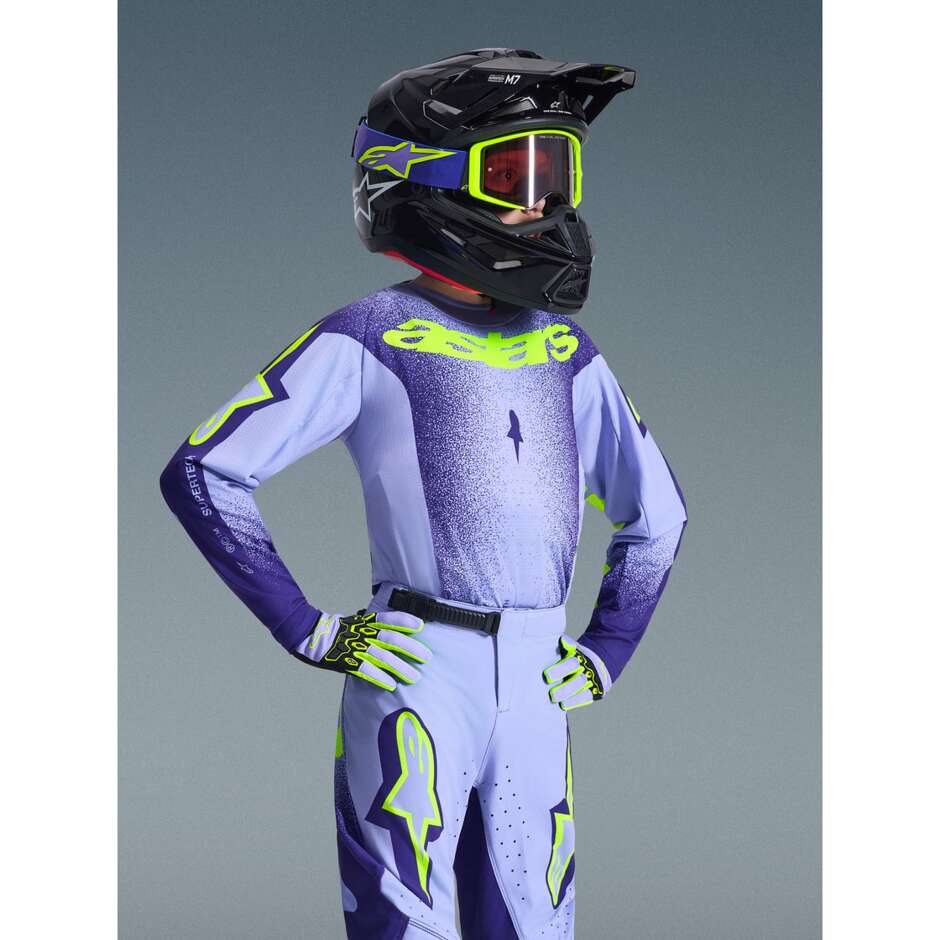 Alpinestars Youth Supertech Scenz Kids' Cross Enduro Jersey - Purple/Fluorescent Yellow