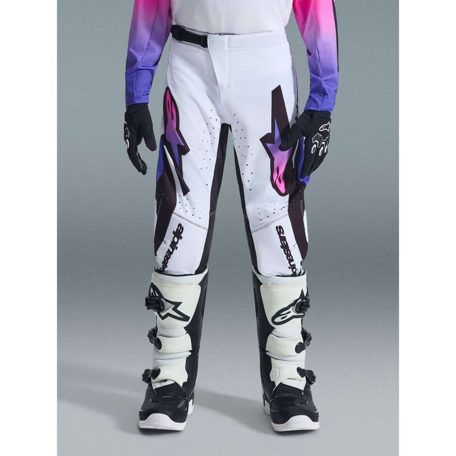 Alpinestars Youth Supertech Vista Kids' Cross Enduro Motorcycle Pants White Purple Black