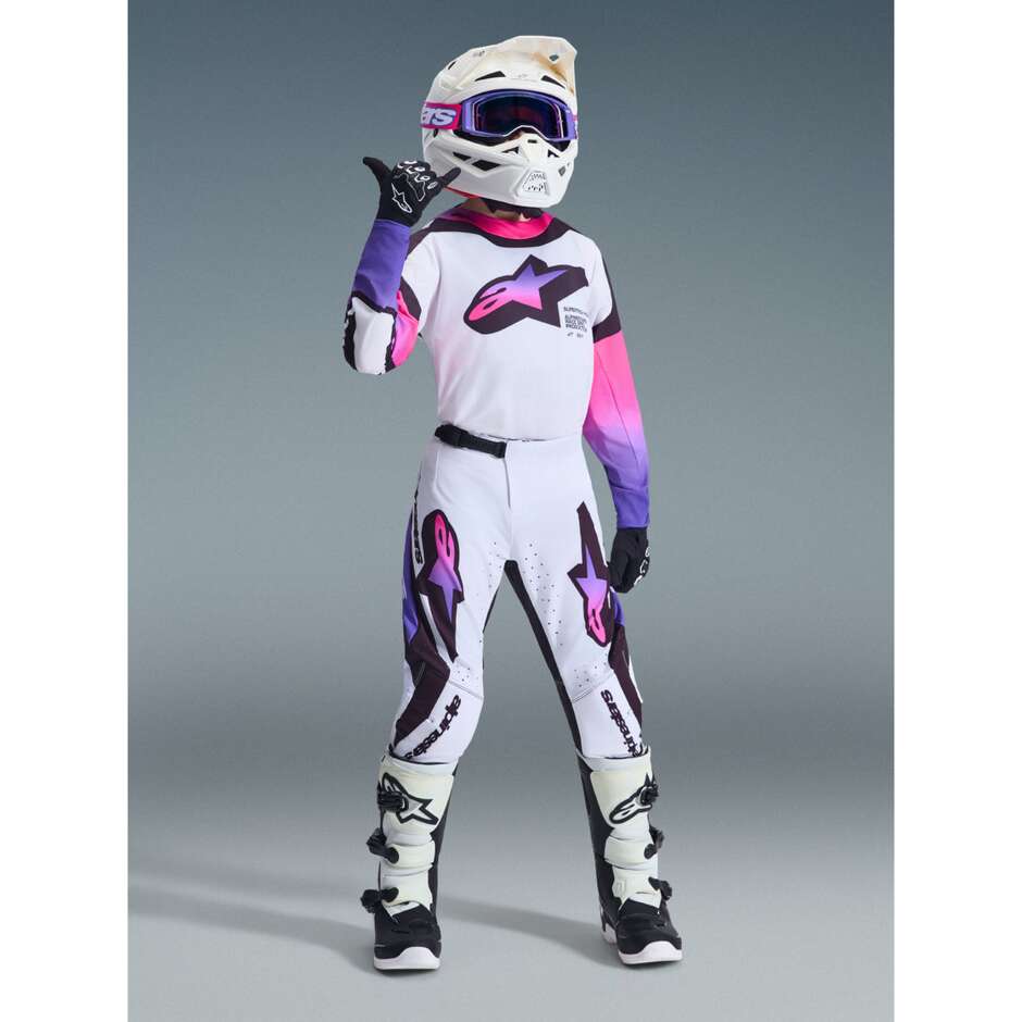 Alpinestars Youth Supertech Vista Kids' Cross Enduro Motorcycle Pants White Purple Black