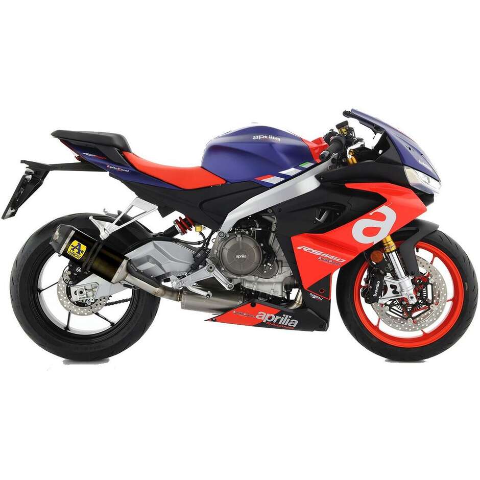 Arrow Indy Race Dark Aluminum Exhaust with Carby End Cap for Aprilia RS 660 (2020-24); Tuono 660 (21-24)