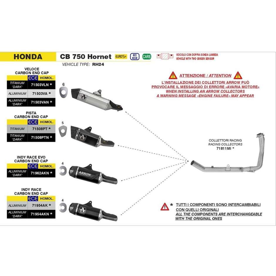 Arrow Indy Race Dark Aluminum Exhaust with Carby End Cap for Honda CB 750 Hornet