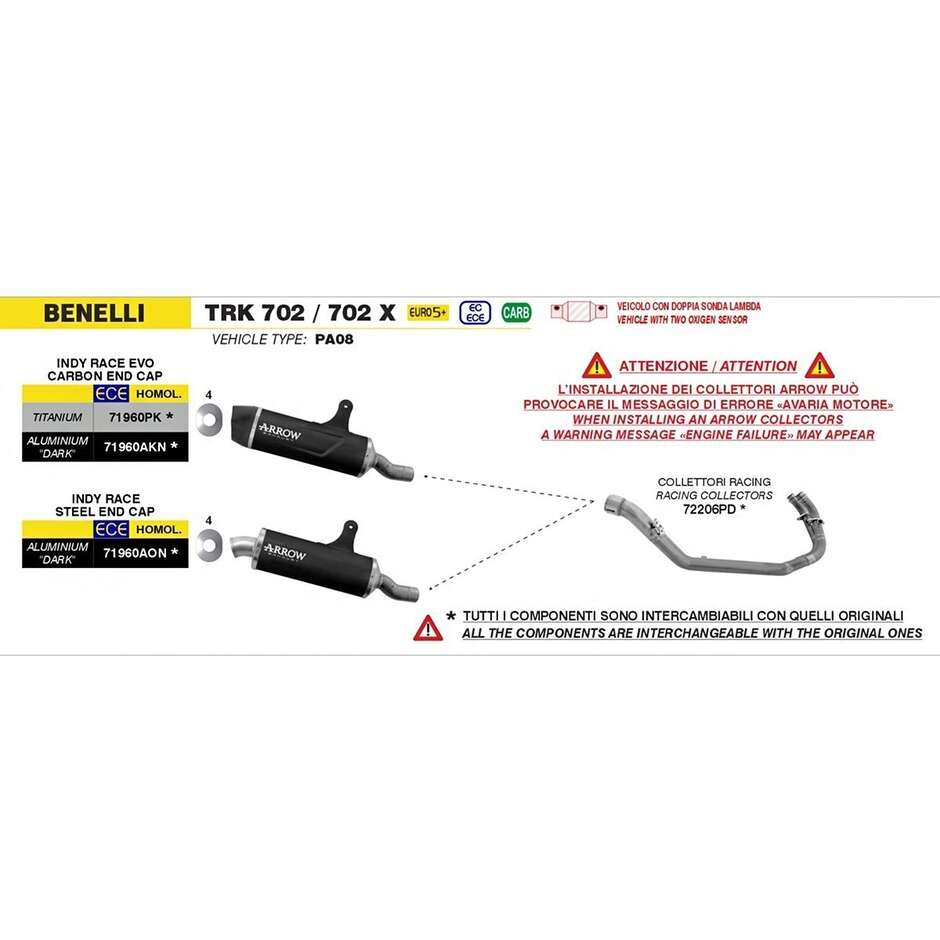 Arrow Indy Race EVO Dark Aluminum Slip-On Carby End Cap for Benelli TRK 702 / 702X 2023-2025