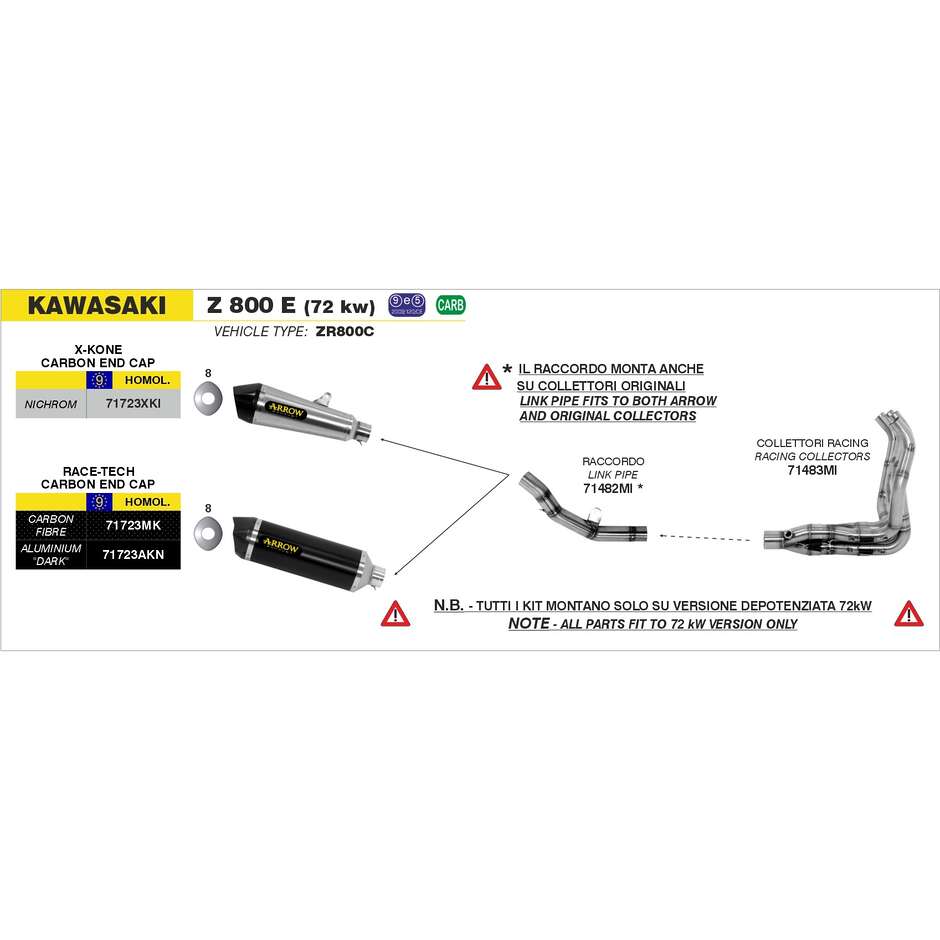 Arrow Link Pipe For Kawasaki Z 800 E (13-16)