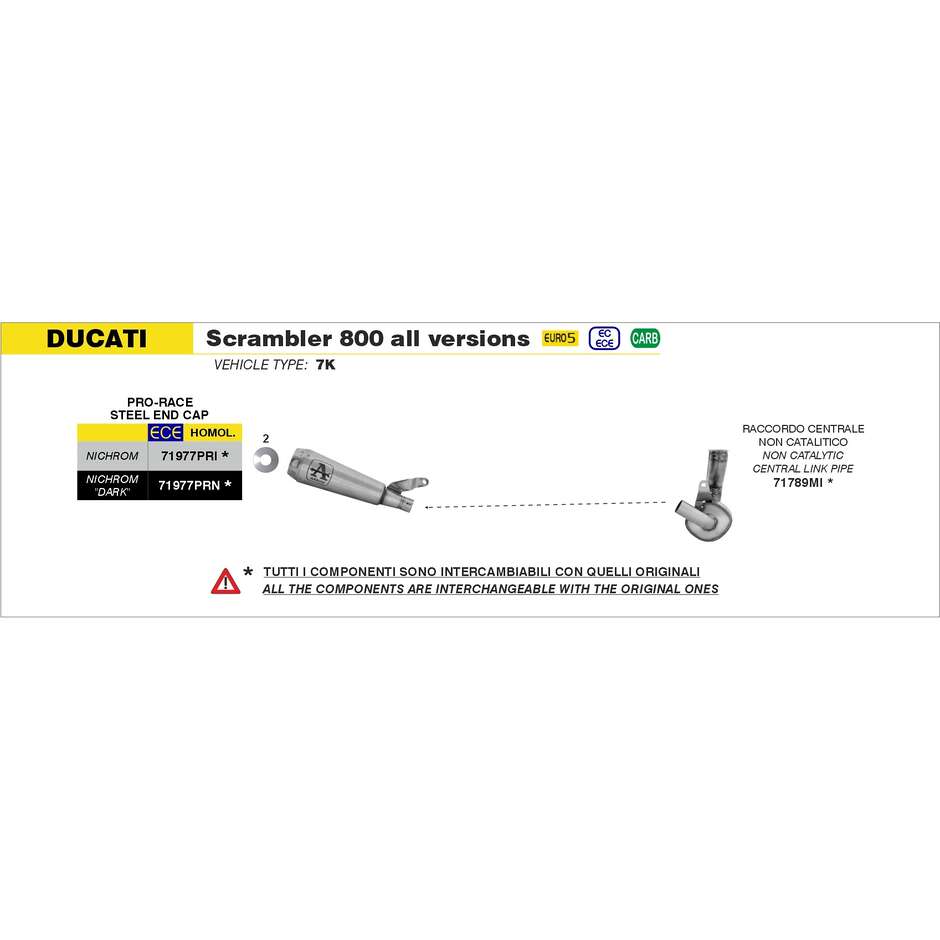 Arrow non-catalytic central link pipe for Ducati Scrambler 800 (23-24)