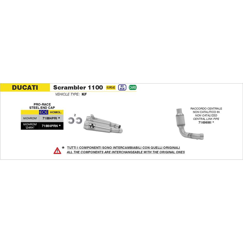 Arrow Pro-Race Nichrom Dark Exhaust Mufflers (Right+Left) For Ducati Scrambler 1100 (18-20)