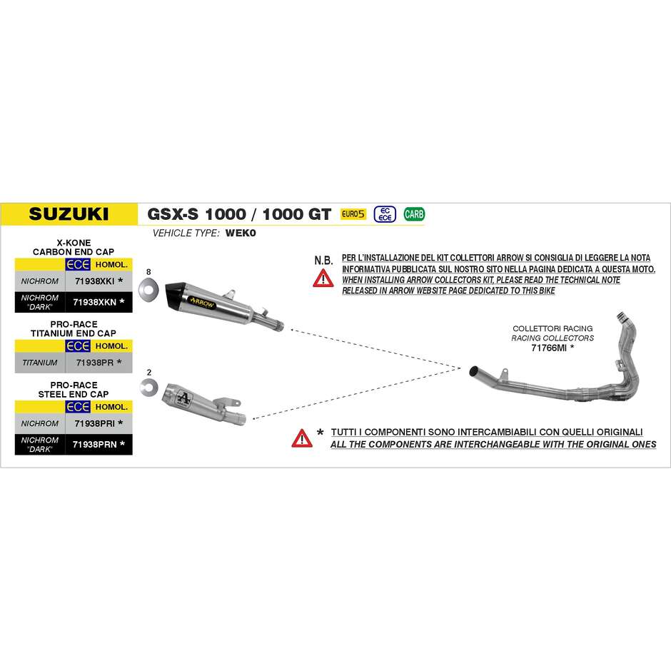 Arrow Pro-Race Nichrom Exhaust for Suzuki GSX-R 950 (21-23); GSX-S 1000 / 1000 GT (21-24); GSX-S 1000 GX (24)