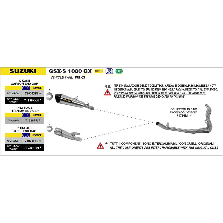 Arrow Pro-Race Nichrom Exhaust for Suzuki GSX-R 950 (21-23); GSX-S 1000 / 1000 GT (21-24); GSX-S 1000 GX (24)