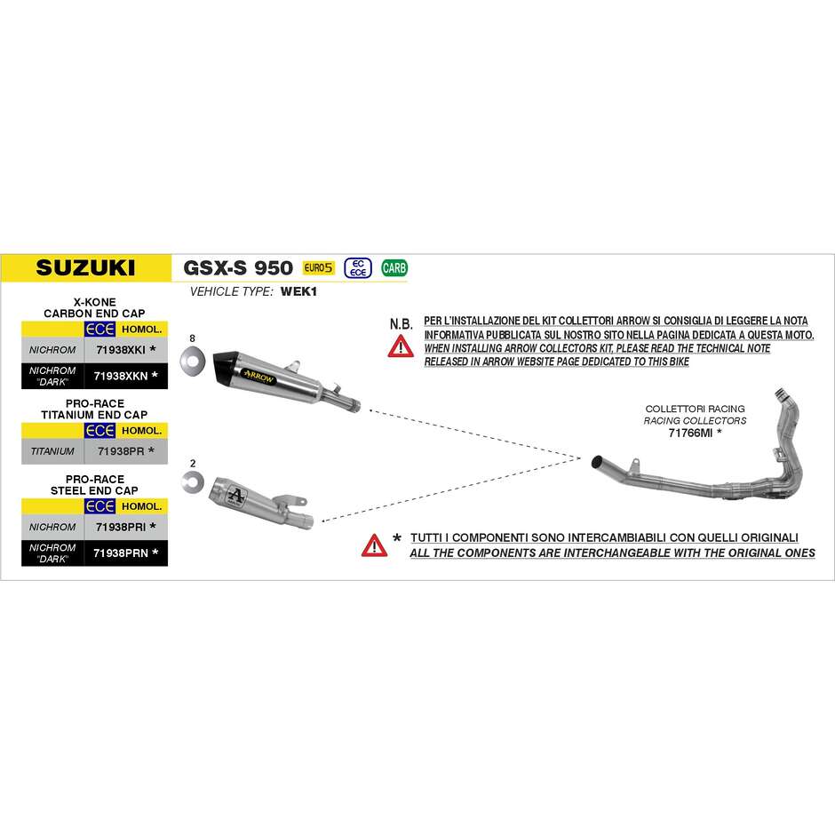 Arrow Pro-Race Titanium Exhaust for Suzuki GSX-S 1000 / 1000 GT (2021-24); GSX-S 950 (21-23); GSX-S 1000 GX (24-25)