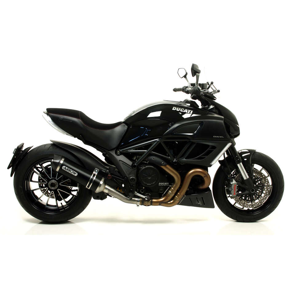 Arrow Race-Tech Dark aluminum exhaust with carby end cap for Ducati Multistrada 1200 / 1200 S (10-14); Diavel (11-16); Monster 1200 (14-15); Monster 821 (14-17)