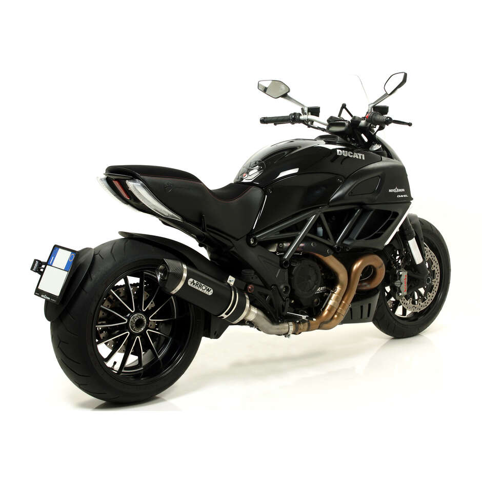 Arrow Race-Tech Dark aluminum exhaust with carby end cap for Ducati Multistrada 1200 / 1200 S (10-14); Diavel (11-16); Monster 1200 (14-15); Monster 821 (14-17)