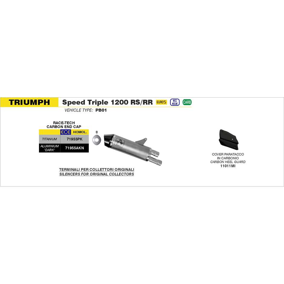 Arrow Race-Tech Dark Aluminum Exhaust with Carby End Cap for Triumph SPEED TRIPLE 1200 RS/RR (21-24)