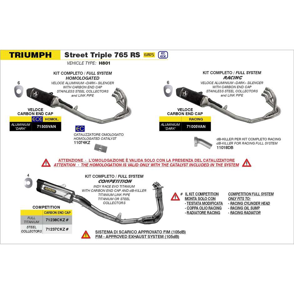 Arrow Racing Komplettauspuffanlage mit Veloce Dark Aluminium-Schalldämpfer für Triumph STREET TRIPLE 765 RS (23-24)