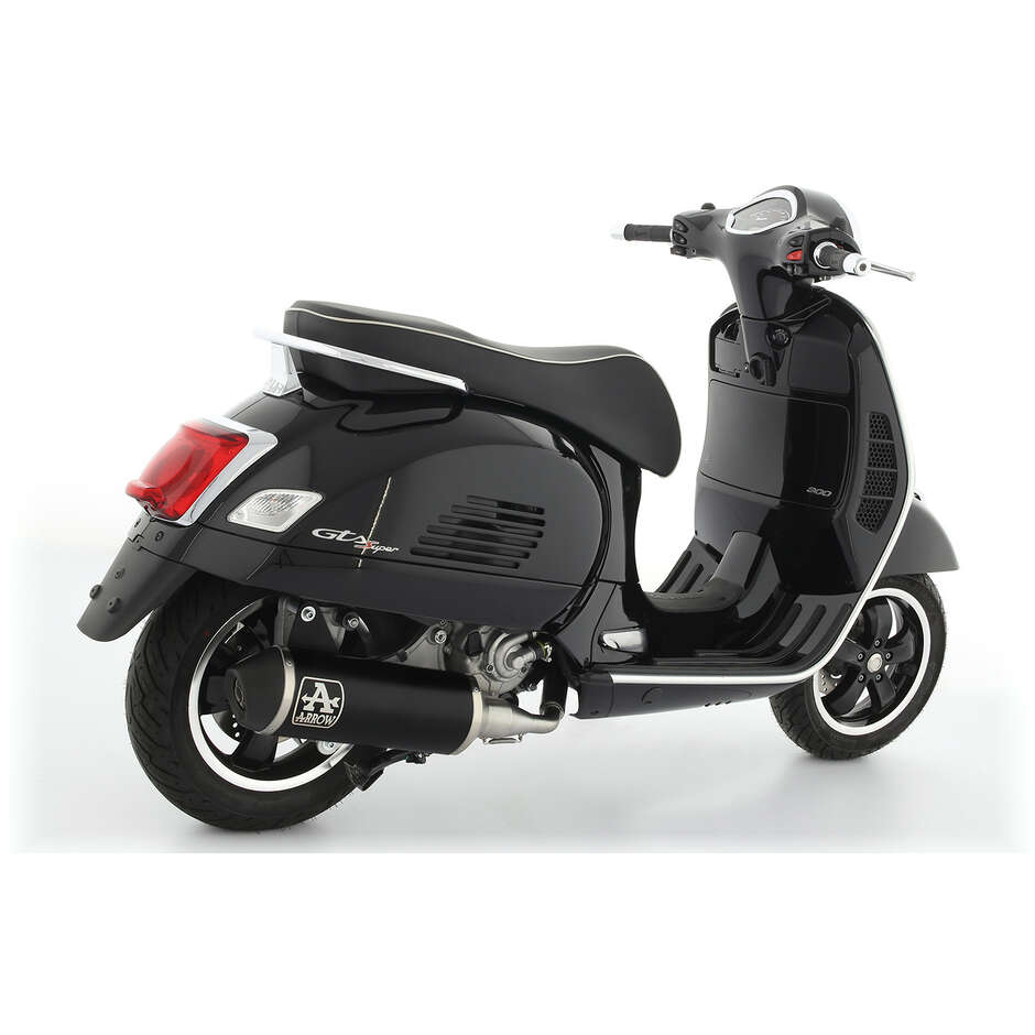 Arrow Urban Auspuffschalldämpfer aus dunklem Aluminium mit Endkappe aus Kohlefaser für Piaggio VESPA GTS 300 HPE (21-24); VESPA GTV 300 (23-24)