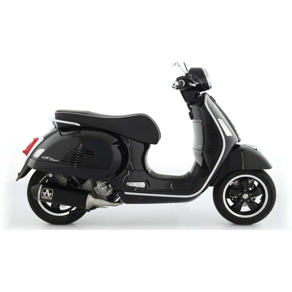 Arrow Urban Dark Aluminum Exhaust Muffler with Carbon Fiber End Cap for Piaggio VESPA GTS 300 HPE (21-24); VESPA GTV 300 (23-24)