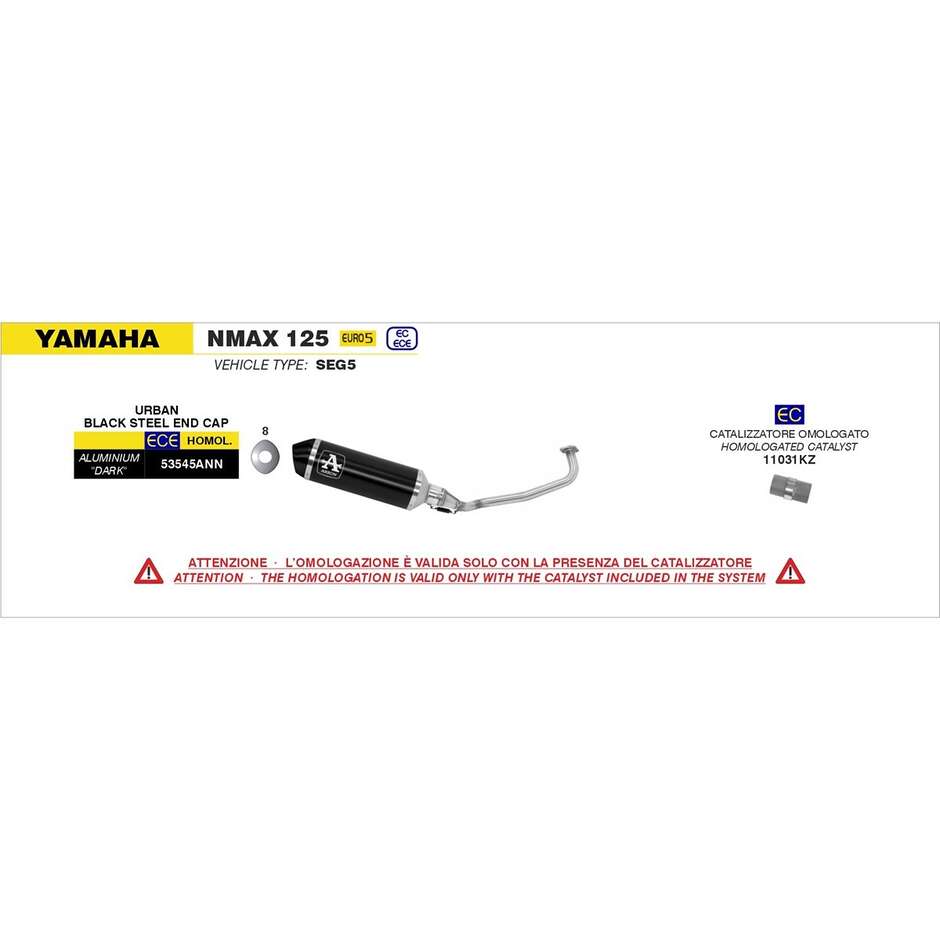 Arrow Urban Dark Aluminum Full Exhaust System with Dark End Cap for Yamaha NMAX 125 (21-24)