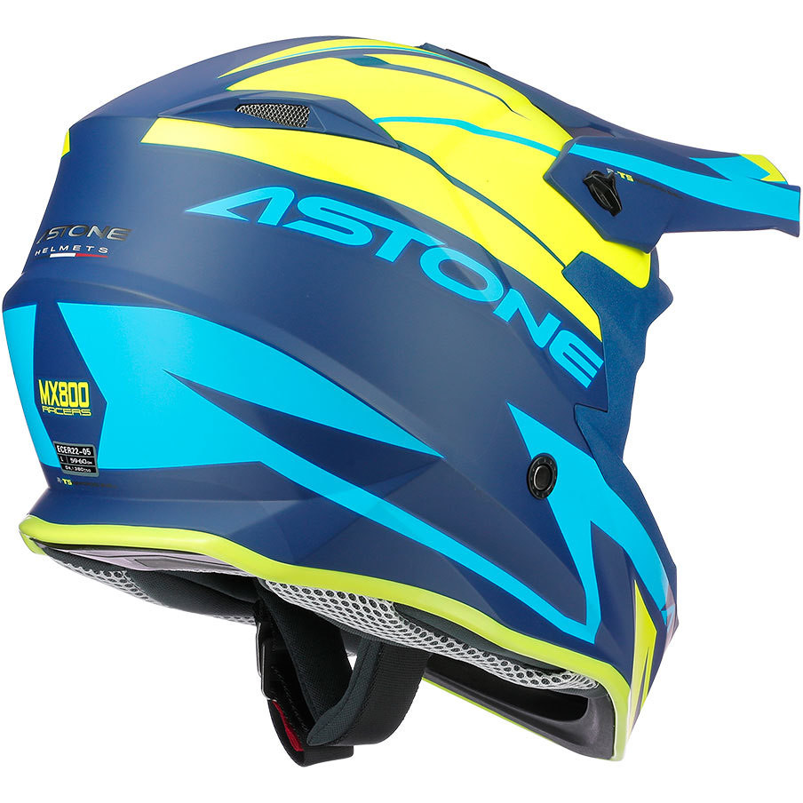 Astone MX800 RACERS Cross-Enduro Motorradhelm Gelb Blau Undurchsichtig