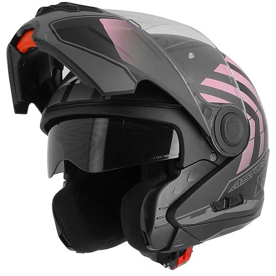 Astone RT800 Crossroad Modular Motorcycle Helmet Black Matt Pink