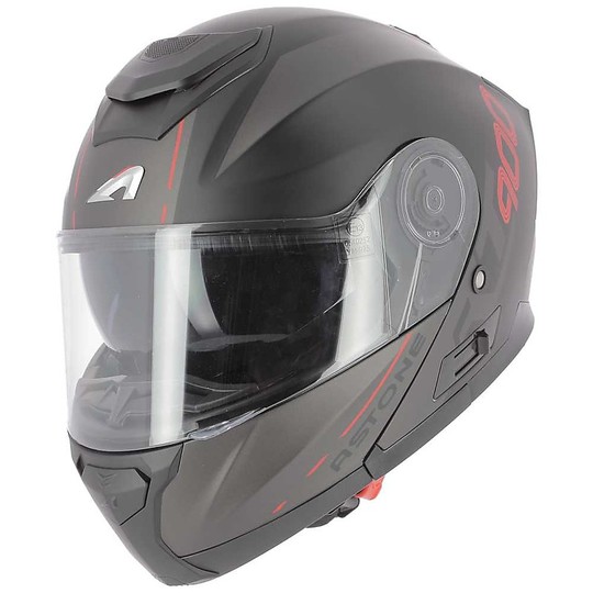 Astone RT900 STRIPE Modular Motorcycle Helmet Black Matt Red