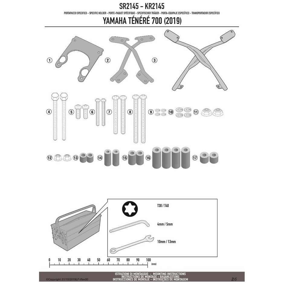 Attacco Posteriore Kappa KR2145 per Bauletto Monokey o Monolock Specifico Yamaha Tenerè 700 (2019-23)