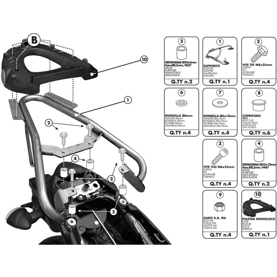 Attacco posteriore per bauletto Monolock Givi SR121M Per SUZUKI Gladius 650 (09 > 16)