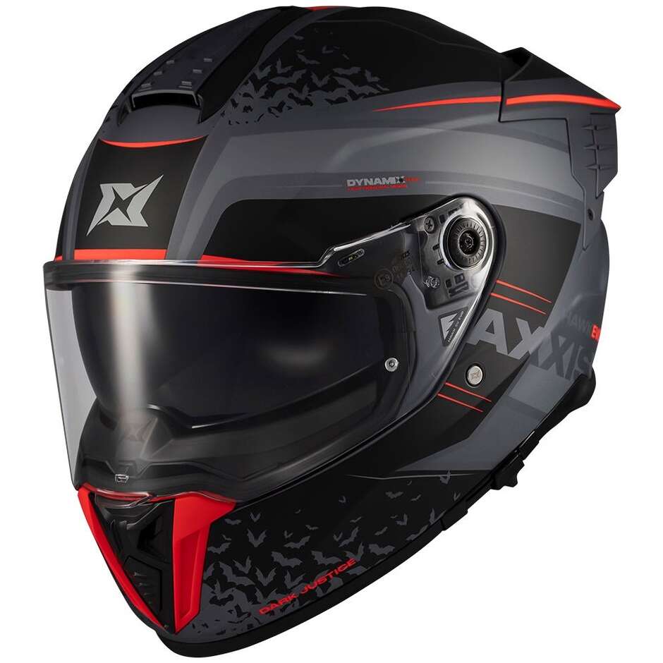 Axxis FF122SV Hawk Evo SV Dark Justice C1 Integralhelm für Motorräder, Schwarz/Rot