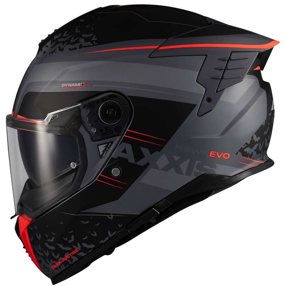 Axxis FF122SV Hawk Evo SV Dark Justice C1 Integralhelm für Motorräder, Schwarz/Rot