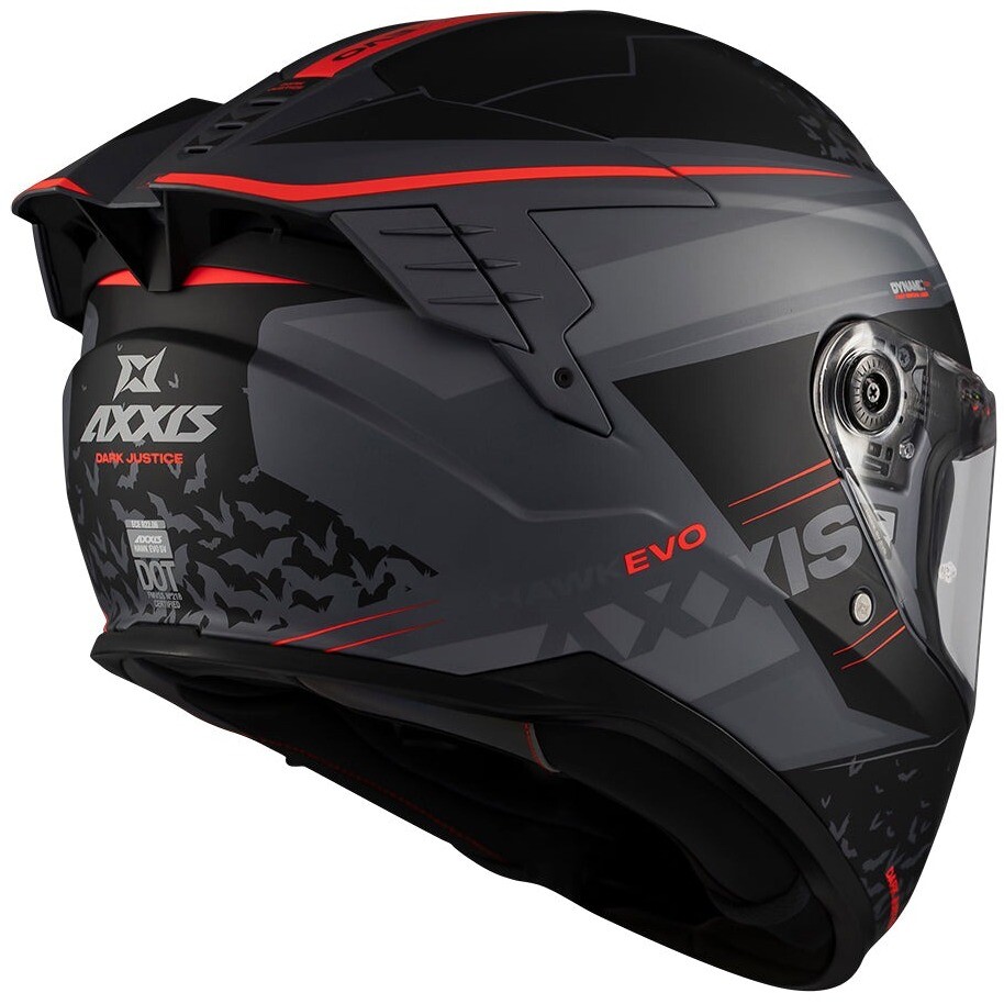 Axxis FF122SV Hawk Evo SV Dark Justice C1 Integralhelm für Motorräder, Schwarz/Rot