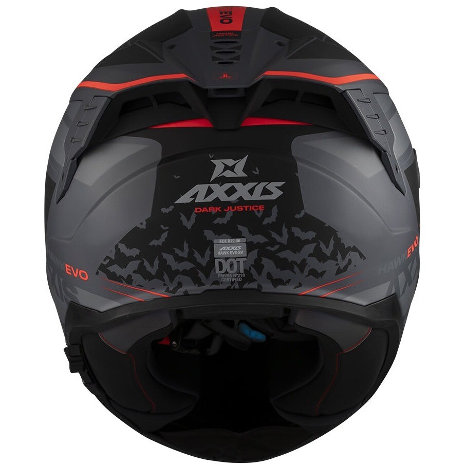 Axxis FF122SV Hawk Evo SV Dark Justice C1 Integralhelm für Motorräder, Schwarz/Rot