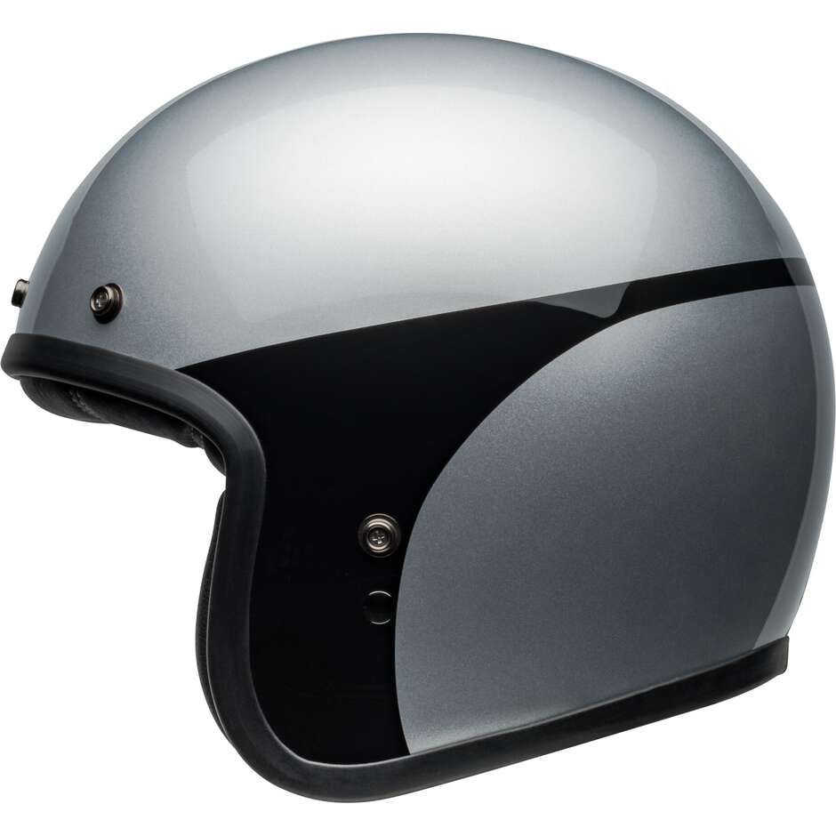 Bell CUSTOM 500 CHASSIS Jet Cafe Racer Motorcycle Helmet Silver Black Gloss