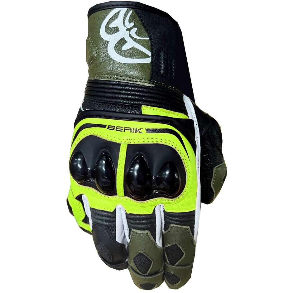 Berik 2.0 10509 Sprint Leather Motorcycle Gloves Black Green Fluo Yellow