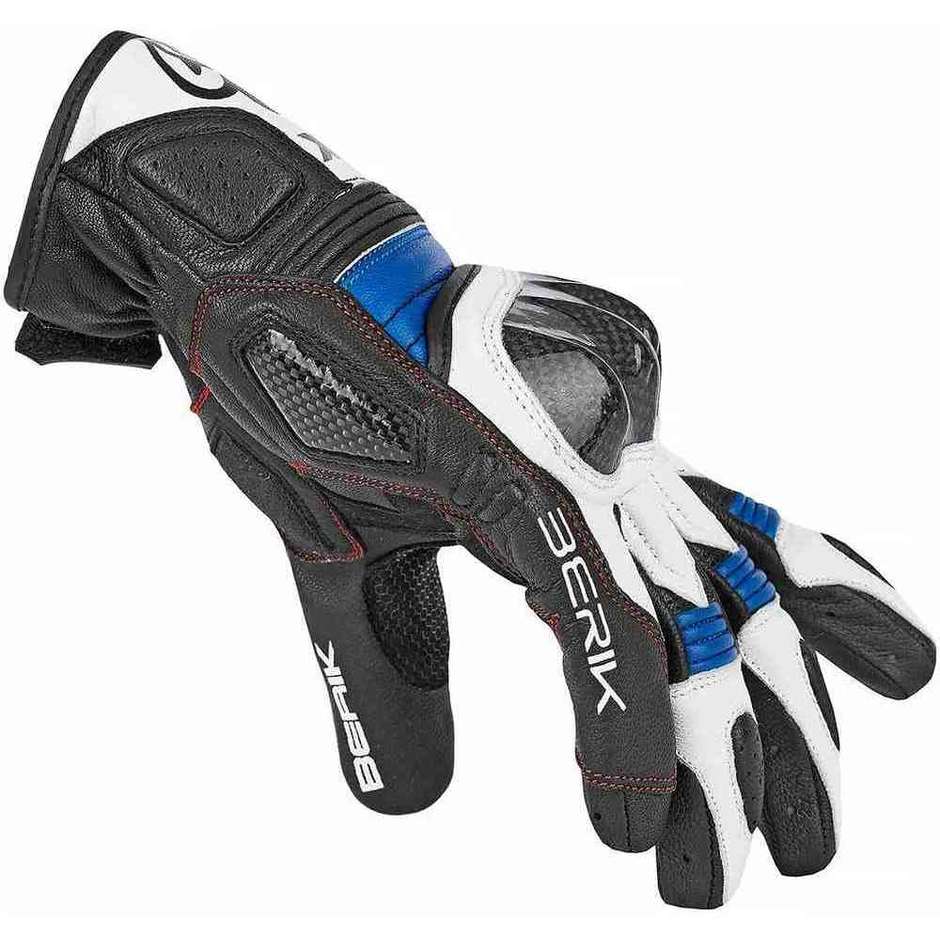 Berik 2.0 175105 Short White Black Blue Leather Sport Motorcycle Gloves