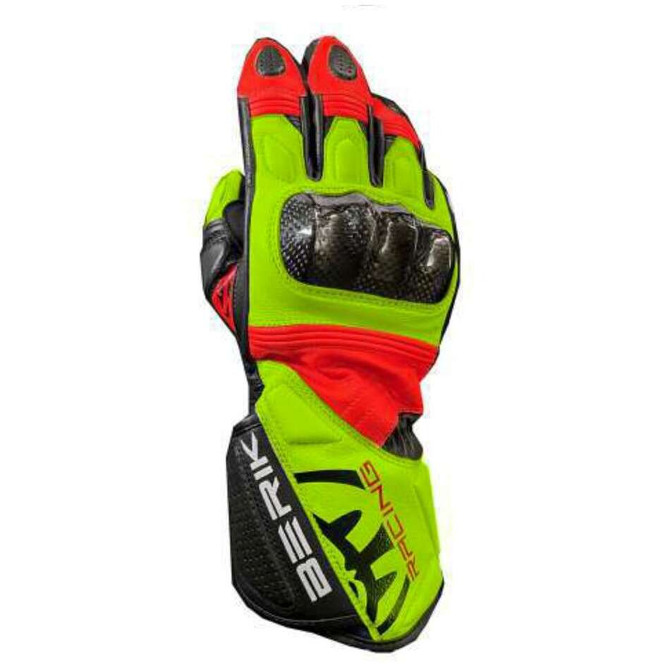 Berik 2.0 235102 FR Racing Leather Motorcycle Gloves Fluorescent Yellow Red