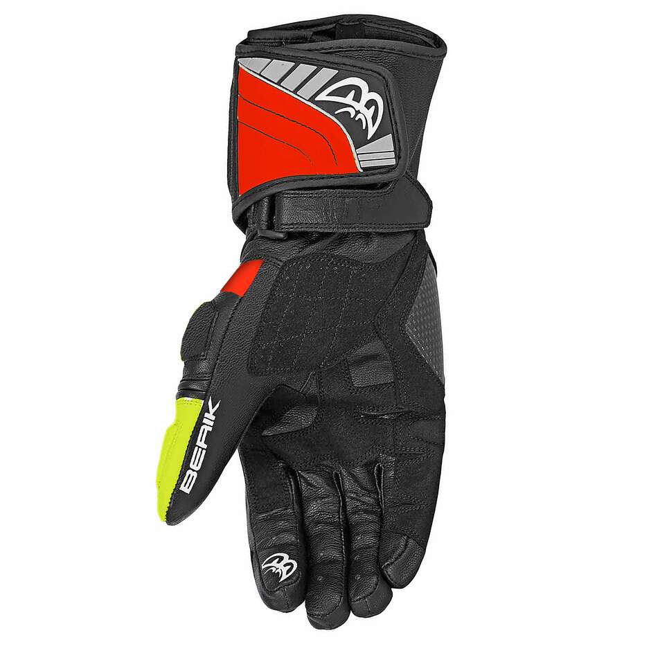 Berik 2.0 235102 FR Racing Leather Motorcycle Gloves Fluorescent Yellow Red