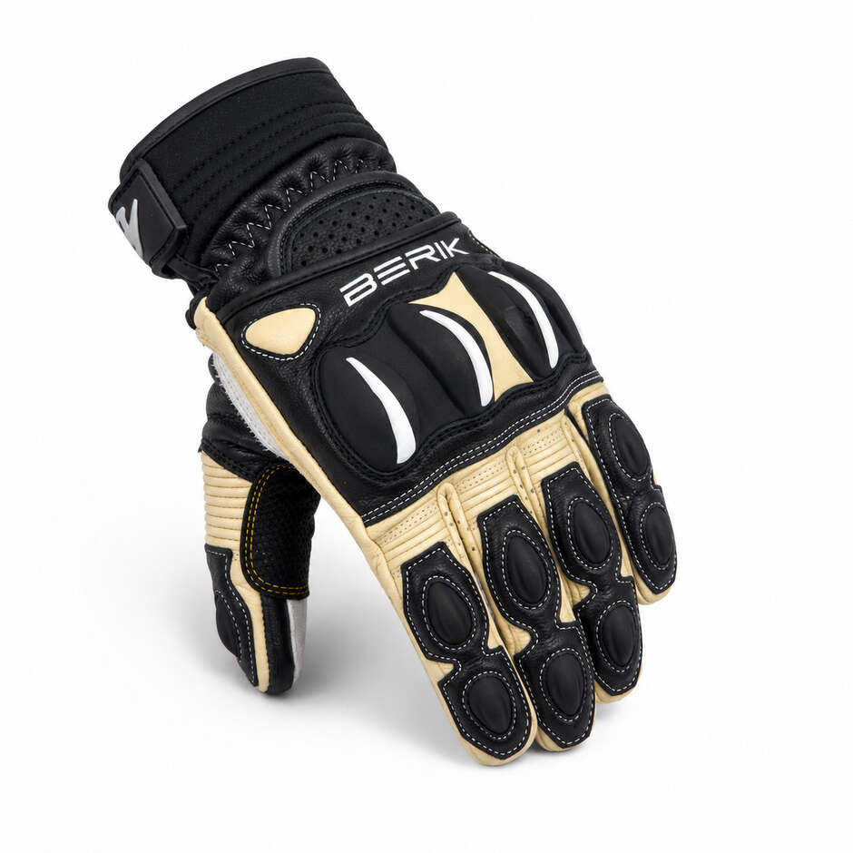 Berik 2.0 235106FR Black Khaki Leather Motorcycle Gloves