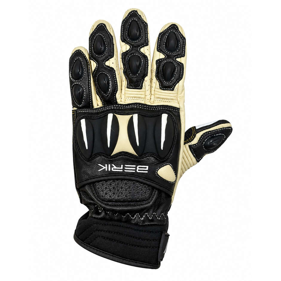 Berik 2.0 235106FR Motorradhandschuhe aus schwarzem und khakifarbenem Leder